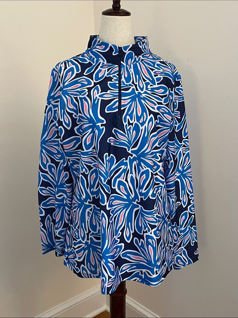 Katherine Way Anna Maria 1/4 Zip Pullover L Blue Pink Golf USA